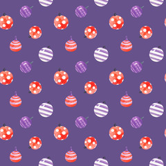 Watercolor Christmas  balls seamless pattern. Isolated on white background. Seamless Pattern with Christmas Symbol. Christmas and New Year background.