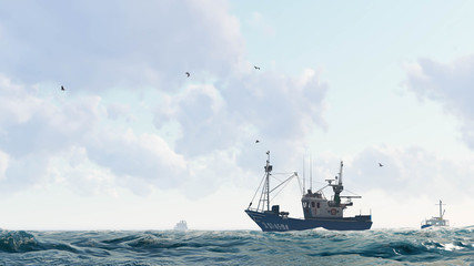 Ship in Ocean, Sea Ship, 3D Rendering