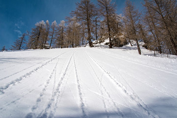 winter snowy mountains landscape panorama. Italian Alps, Gran Paradiso National Park. Italy