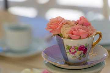 Roses bouquet in a tea cup