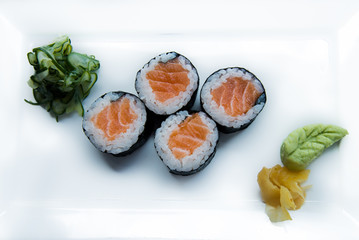 sushi on plate, japanese food, top view, asian food, japanese cuisine