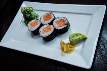 sushi on a plate, asian food, japanese cuisine