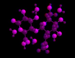 Molecular structure of hyaluronic acid, anaglyph, 3D rendering