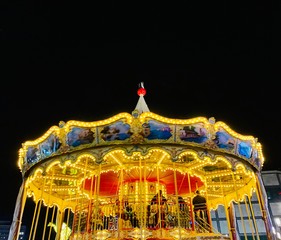 carousel with horses in night