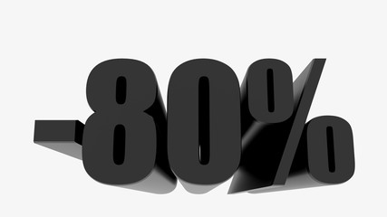 -80 percent off discount promotion sale. 3D Render. 3D-Illustration percent discount collection for your unique selling poster, banner ads. Christmas, Xmas sale and more