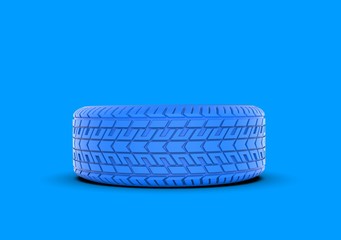 Car Blue Wheel on Blue Color Background, 3D Rendering