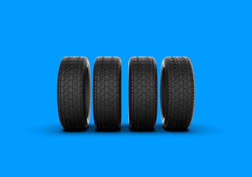 Car Black Wheel on Blue Color Background, 3D Rendering