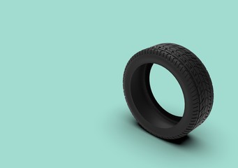 Car Wheel on Aqua Color Background, 3D Rendering