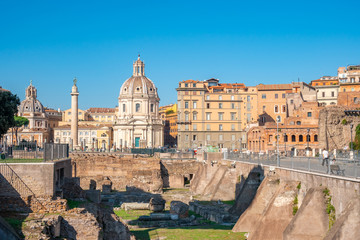 Fototapeta na wymiar Ruins in Via dei Fori Imperiali, Rome, Italy.