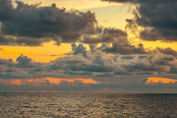 Beauriful sunset on Amalfi coast. Positano resort.