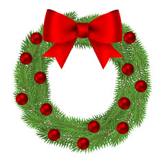 Fototapeta na wymiar Wreath of Christmas tree branches isolated on a white background.