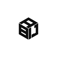 ABIJ triple cubic alphabet letter vector geometric font icon & Logo for your design.