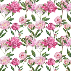  Pattern with peonies, peony flowers on isolated white background, watercolor hand drawing. Fabric wallpaper print texture. Stock illustration. © Maya