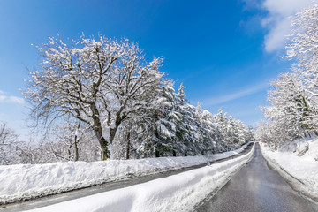 Winter landscape in San Marino with snow