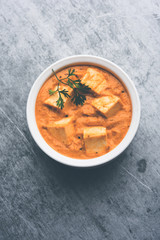 Mushroom Paneer curry or sabzi, served in a bowl. selective focus