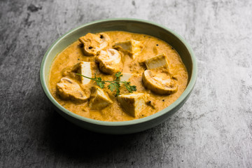 Mushroom Paneer curry or sabzi, served in a bowl. selective focus