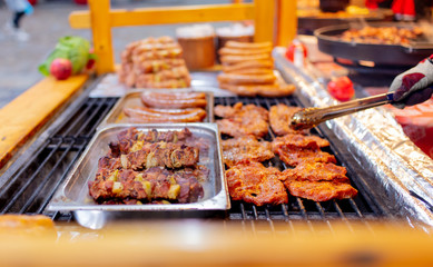 traditional meat in smoke in Christmas market in Wroclaw, Poland