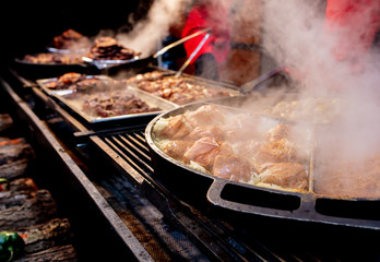 traditional meat in smoke in Christmas market in Wroclaw, Poland