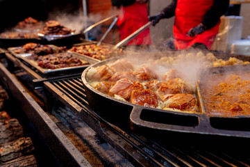 traditional meat in smoke in Christmas market in Wroclaw, Poland