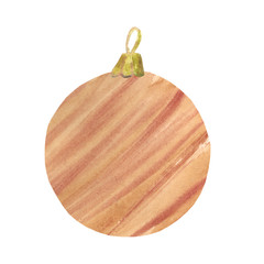 Brown-orange glass festive ball on the Christmas tree in the New Year and Christmas. Watercolor hand drawn illustration