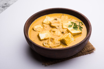 Mushroom Paneer curry or sabzi, served in a bowl. selective focus
