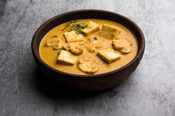 Mushroom Paneer curry or sabzi, served in a bowl. selective focus