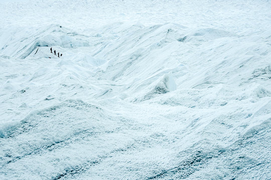 Group of Climbers walk along glacier on Greenland
