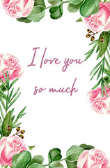 Greeting card for Valentine's Day. Watercolor frame. Social media.