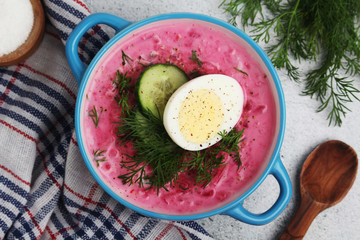 Cold soup from beetroot - a traditional dish of Eastern European cuisine