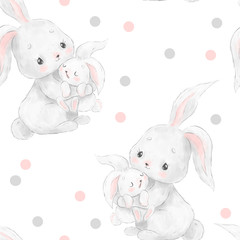Seamless pattern with forest animals bunnies