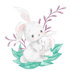 Cute cartoon bunnies. Mother and baby. Posters for baby room, greeting cards, kids and baby t-shirts and wear, hand drawn nursery illustration.
