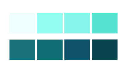Cyan, sea color  Squares Set catalog for graphic arts. Shade and Ligths palette for cartoon design. Template to pick color swatches.