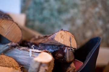 Ax carved firewood indoors