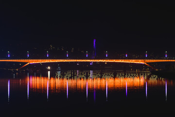 Reflection of the Gazelle bridge on Sava river, Belgrade, Serbia