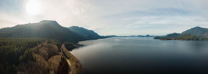 Beautiful Aerial Panoramic View of Kennedy Lake during a vibrant sunny day. Located on the West...