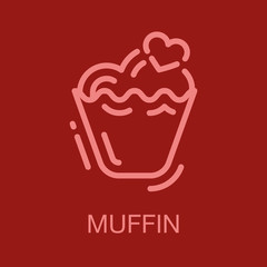 valentines line icon card on red background