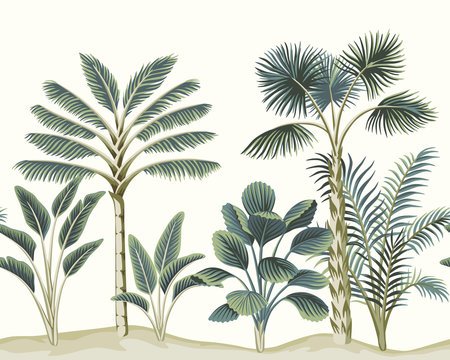 Tropische palmbomen en bananenbladeren illustratie