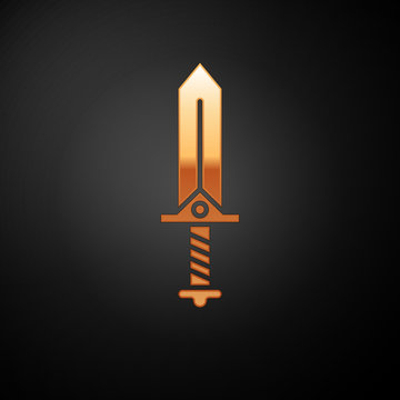 Gold Sword for game icon isolated on black background.  Vector Illustration