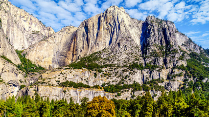 Yosemite Point with the dry Yosemite Upper Falls viewed from Yosemite Valley in Yosemite National Park, California, United States