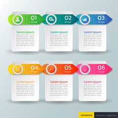 Infographics design template with six options processes.