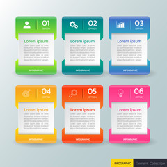 Infographics design template with six options processes.