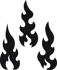 Set of 3 black fires for design or tattoo