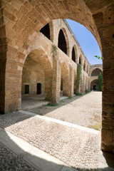 Fototapeta na wymiar Interior of inner yard of Khan el-Franj, french caravanserai in downtown of Saida, Lebanon