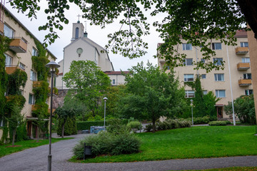 Naklejka premium Image of typical street view in Turku, Finland with a population of approximately 187 000 people.