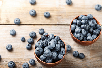 fresh blueberries on wooden background