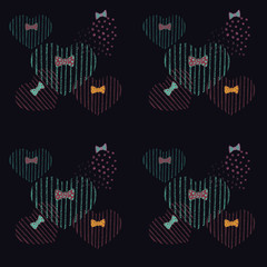Pattern with cute hearts in bow tie in pointillism technique.