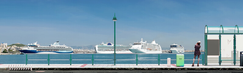 woman waiting for the bus in mallorca