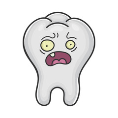 Scared funny tooth cartoon character