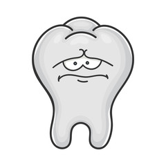 Sad funny tooth cartoon character