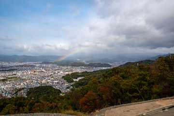 A rainbow over the northern part of Kyoto.   Japan